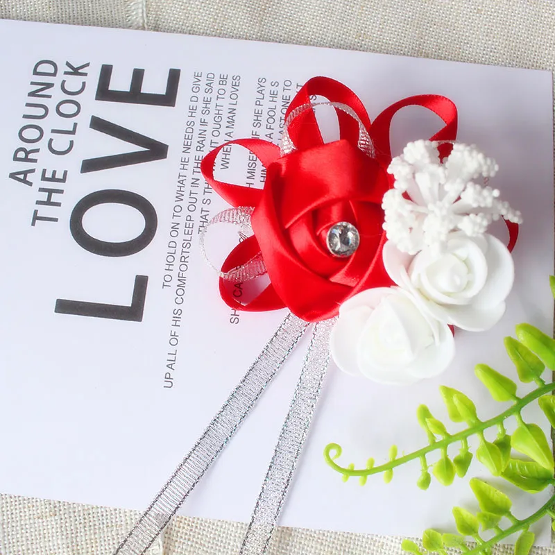 YO CHO Silk Roses White Wrist Corsage Wrist Flowers for Bridesmaids Flower Bracelet Pink Blue Bridal Sisters Wedding Accessories