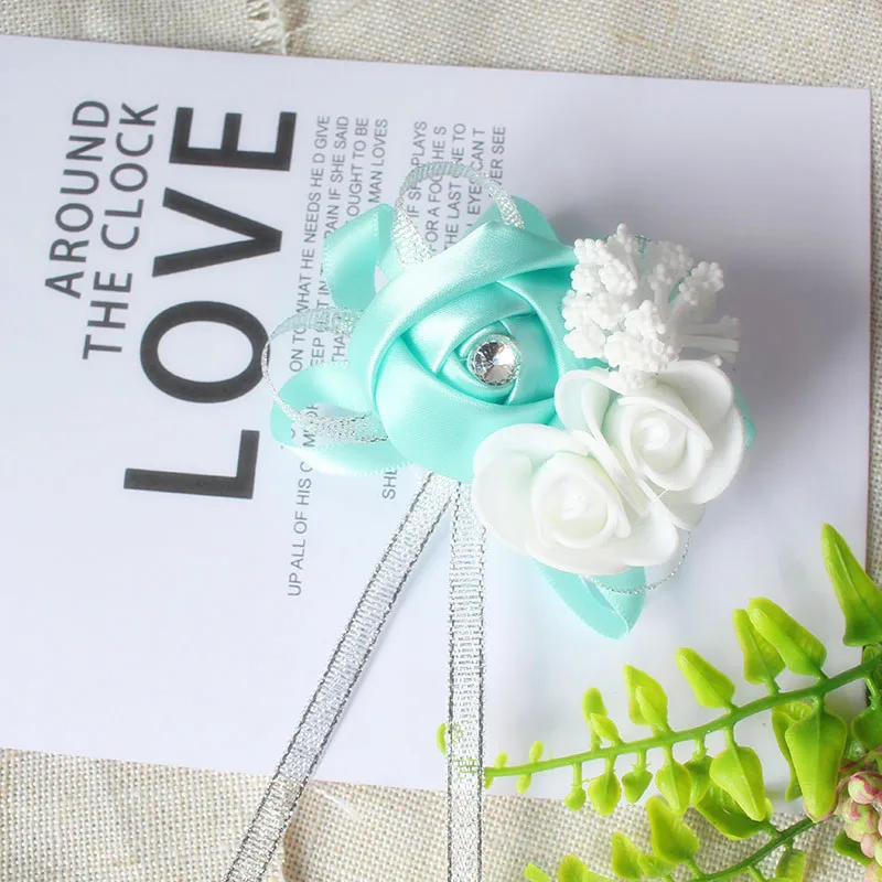 YO CHO Silk Roses White Wrist Corsage Wrist Flowers for Bridesmaids Flower Bracelet Pink Blue Bridal Sisters Wedding Accessories