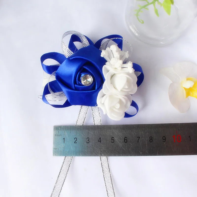YO CHO Silk Roses White Wrist Corsage Wrist Flowers for Bridesmaids Flower Bracelet Pink Blue Bridal Sisters Wedding Accessories