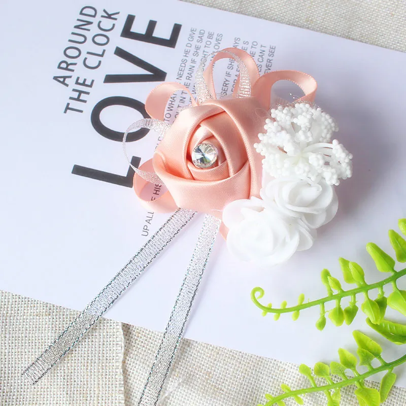 YO CHO Silk Roses White Wrist Corsage Wrist Flowers for Bridesmaids Flower Bracelet Pink Blue Bridal Sisters Wedding Accessories