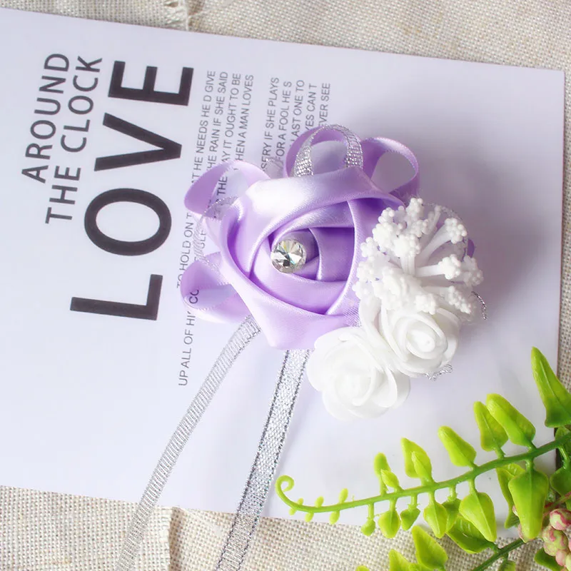 YO CHO Silk Roses White Wrist Corsage Wrist Flowers for Bridesmaids Flower Bracelet Pink Blue Bridal Sisters Wedding Accessories