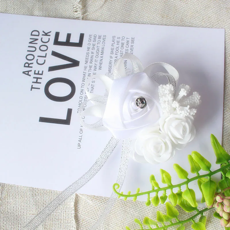 YO CHO Silk Roses White Wrist Corsage Wrist Flowers for Bridesmaids Flower Bracelet Pink Blue Bridal Sisters Wedding Accessories