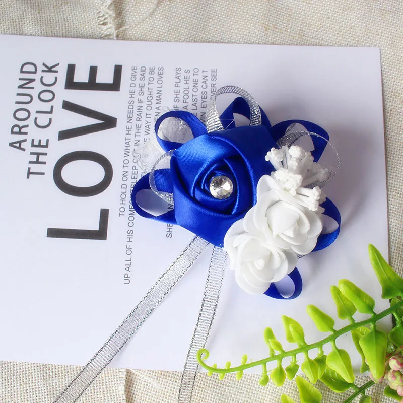 YO CHO Silk Roses White Wrist Corsage Wrist Flowers for Bridesmaids Flower Bracelet Pink Blue Bridal Sisters Wedding Accessories