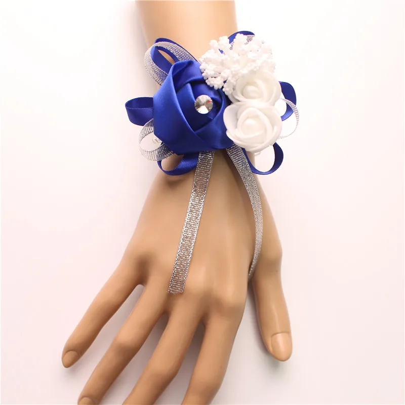 YO CHO Silk Roses White Wrist Corsage Wrist Flowers for Bridesmaids Flower Bracelet Pink Blue Bridal Sisters Wedding Accessories