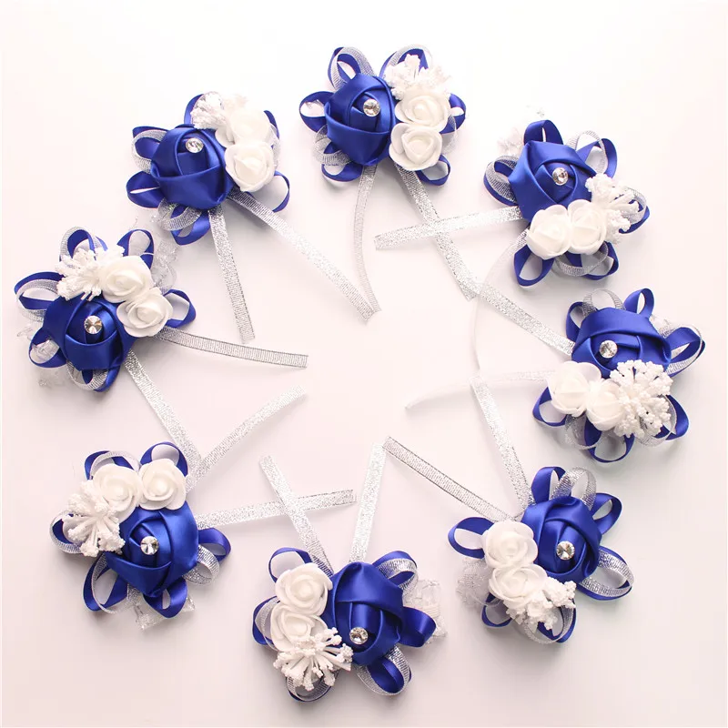 YO CHO Silk Roses White Wrist Corsage Wrist Flowers for Bridesmaids Flower Bracelet Pink Blue Bridal Sisters Wedding Accessories