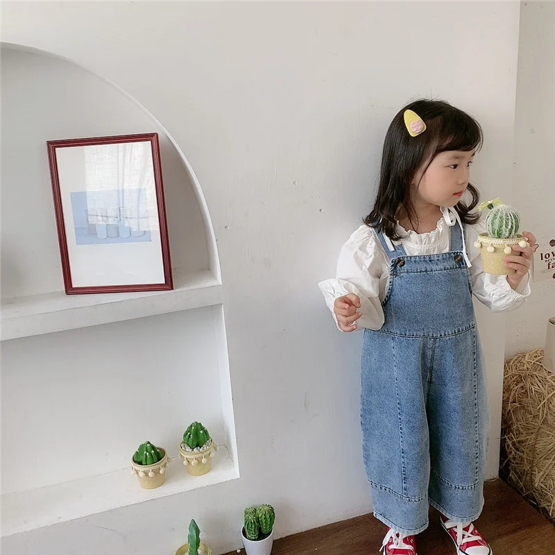 Korean Style Spring Fall Kids Children Oversized Wide Leg Denim Overalls Baby Clothes Boys Girls Loose All-match Casual Pants
