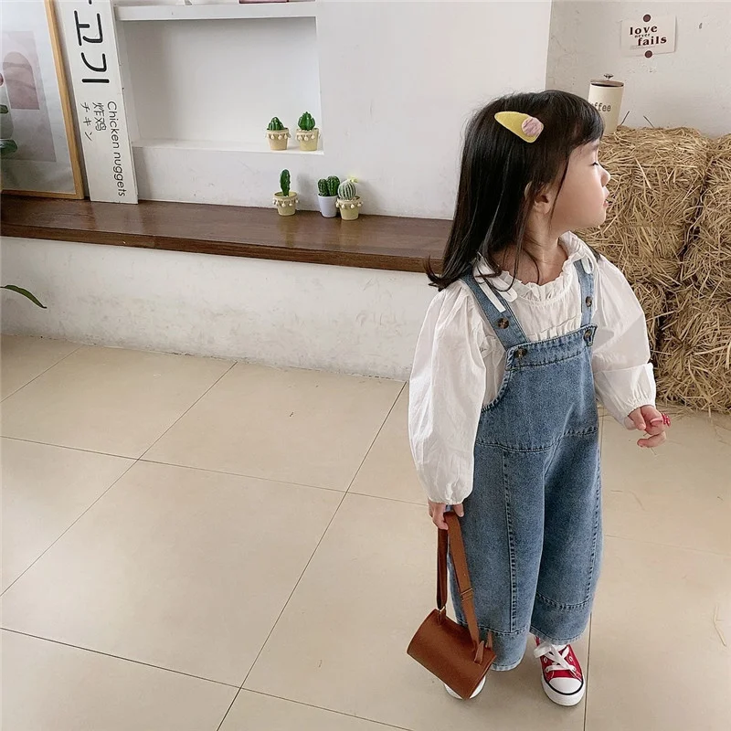 Korean Style Spring Fall Kids Children Oversized Wide Leg Denim Overalls Baby Clothes Boys Girls Loose All-match Casual Pants
