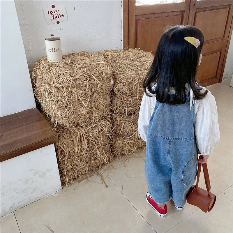 Korean Style Spring Fall Kids Children Oversized Wide Leg Denim Overalls Baby Clothes Boys Girls Loose All-match Casual Pants