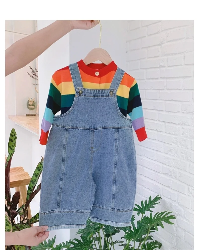 Korean Style Spring Fall Kids Children Oversized Wide Leg Denim Overalls Baby Clothes Boys Girls Loose All-match Casual Pants