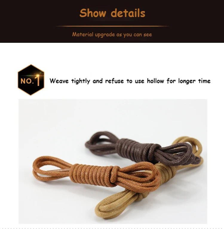 1Pair Cotton Waxed Shoelaces Round Oxford Shoe laces Boots Laces Waterproof Leather Shoelace Length 60/80/100/120/140/180cm