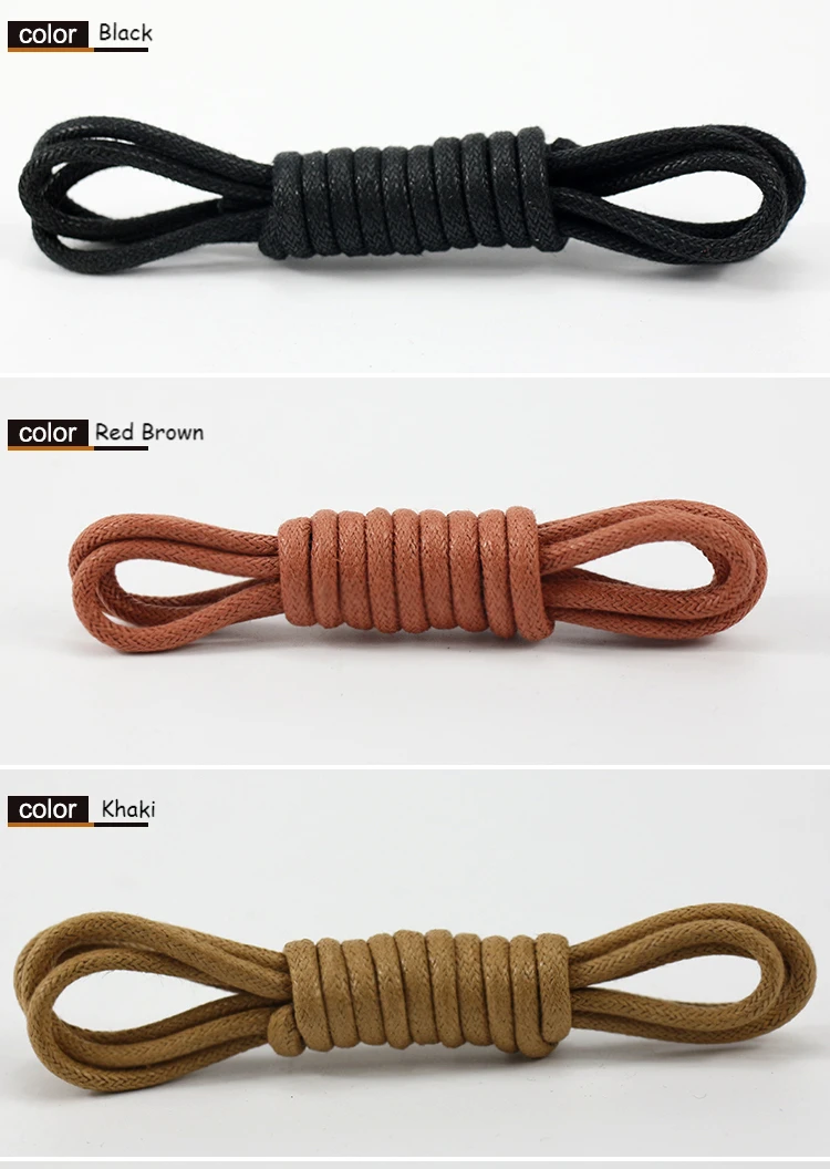 1Pair Cotton Waxed Shoelaces Round Oxford Shoe laces Boots Laces Waterproof Leather Shoelace Length 60/80/100/120/140/180cm