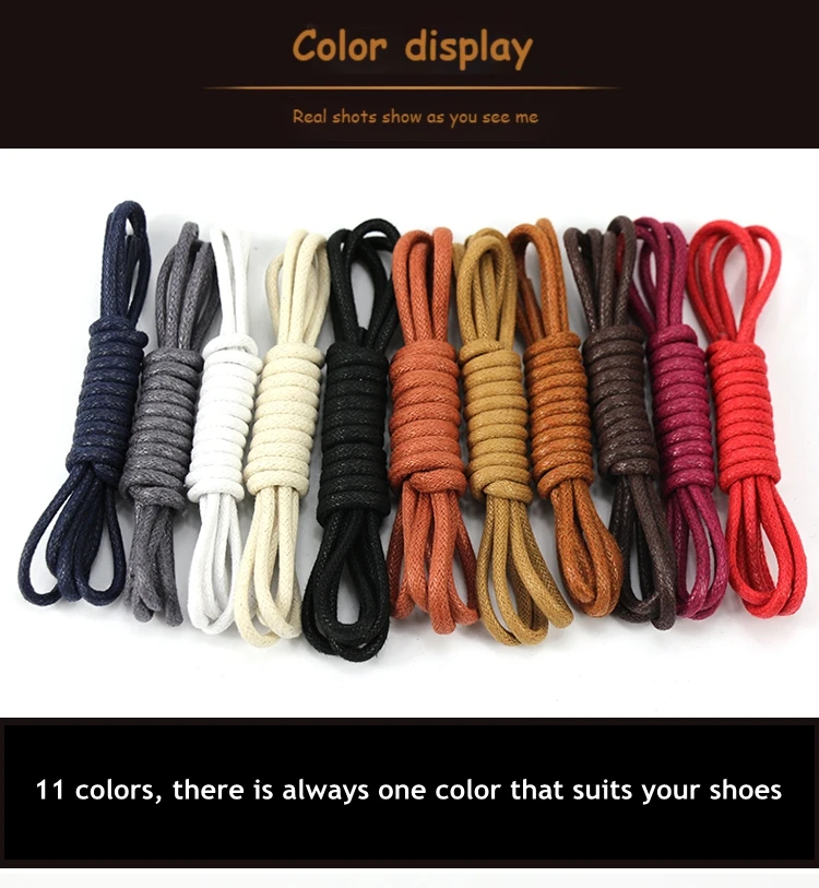 1Pair Cotton Waxed Shoelaces Round Oxford Shoe laces Boots Laces Waterproof Leather Shoelace Length 60/80/100/120/140/180cm