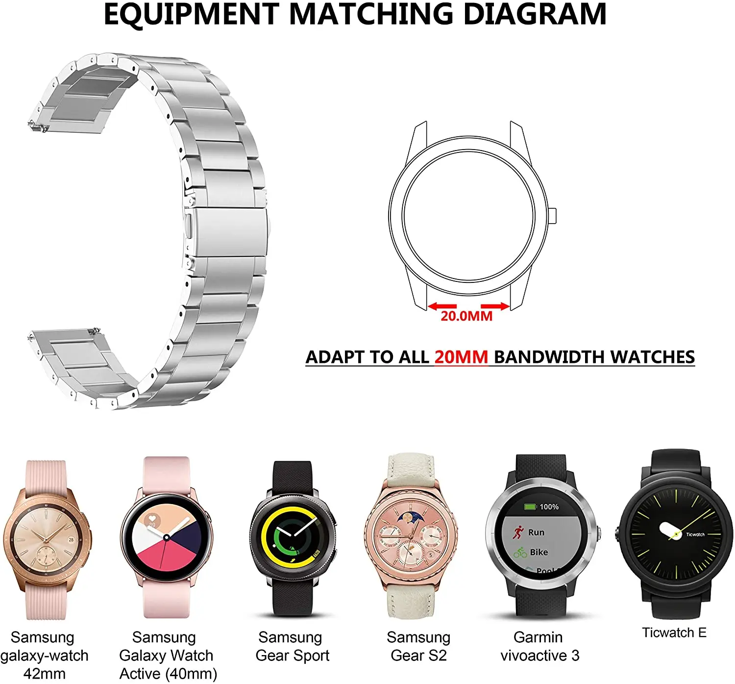 18mm 22mm 20mm Watch Band For Samsung Galaxy Watch 7/6/5/4/3 S3 Active2 Huawei Watch GT 7 Pro GT6 GT5 GT4 3 Stainless Steel Band