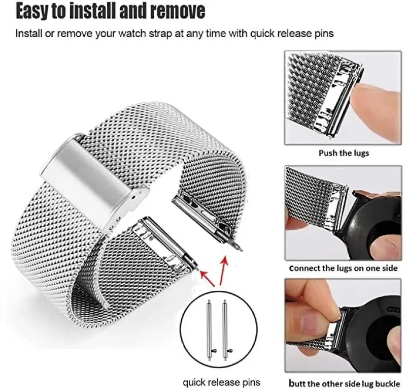 18mm 22mm 20mm Watch Band For Samsung Galaxy Watch 7/6/5/4/3 S3 Active2 Huawei Watch GT 7 Pro GT6 GT5 GT4 3 Stainless Steel Band
