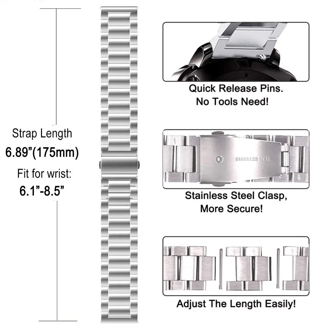 18mm 22mm 20mm Watch Band For Samsung Galaxy Watch 7/6/5/4/3 S3 Active2 Huawei Watch GT 7 Pro GT6 GT5 GT4 3 Stainless Steel Band
