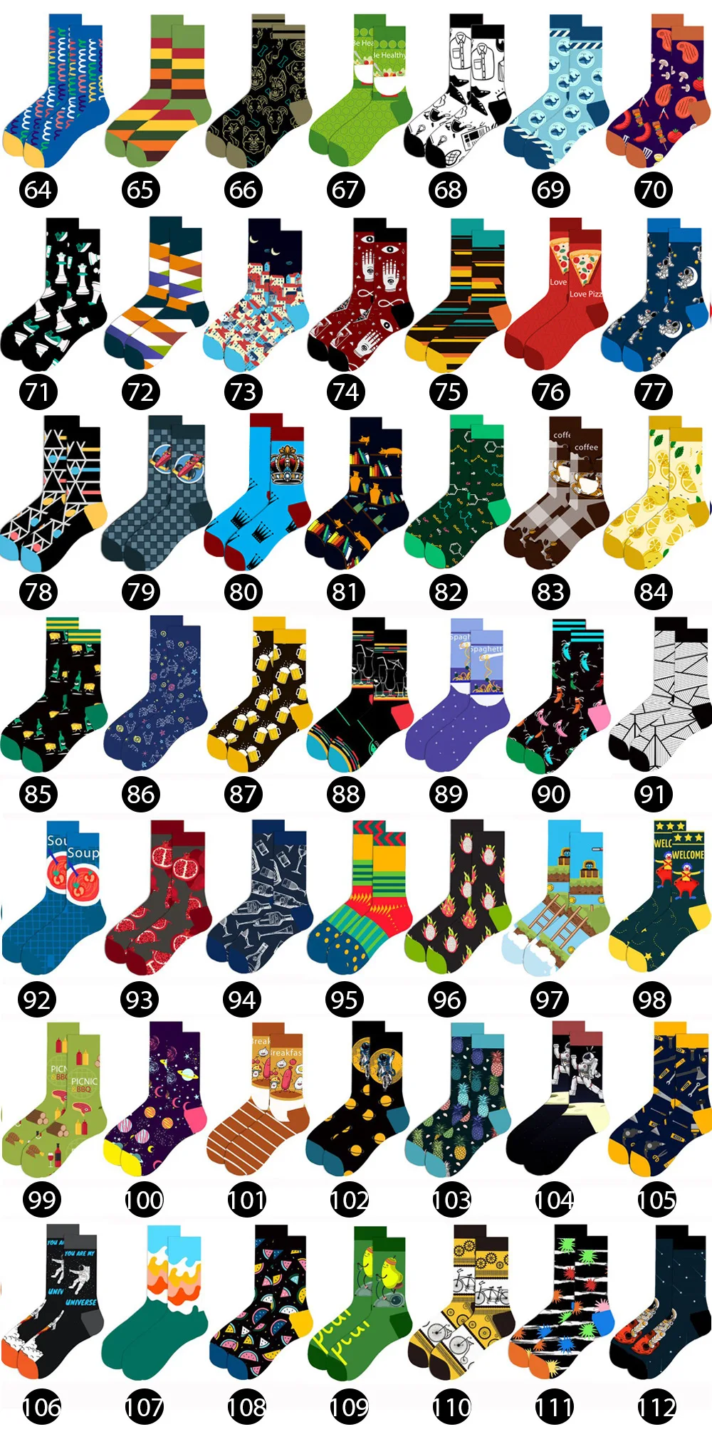 10 Pairs Lot Pack Men Women Couples Lover Socks New Arrival Rhombus Animal Christmas Cartoon Fruit Food Dot Cotton Happy Socks