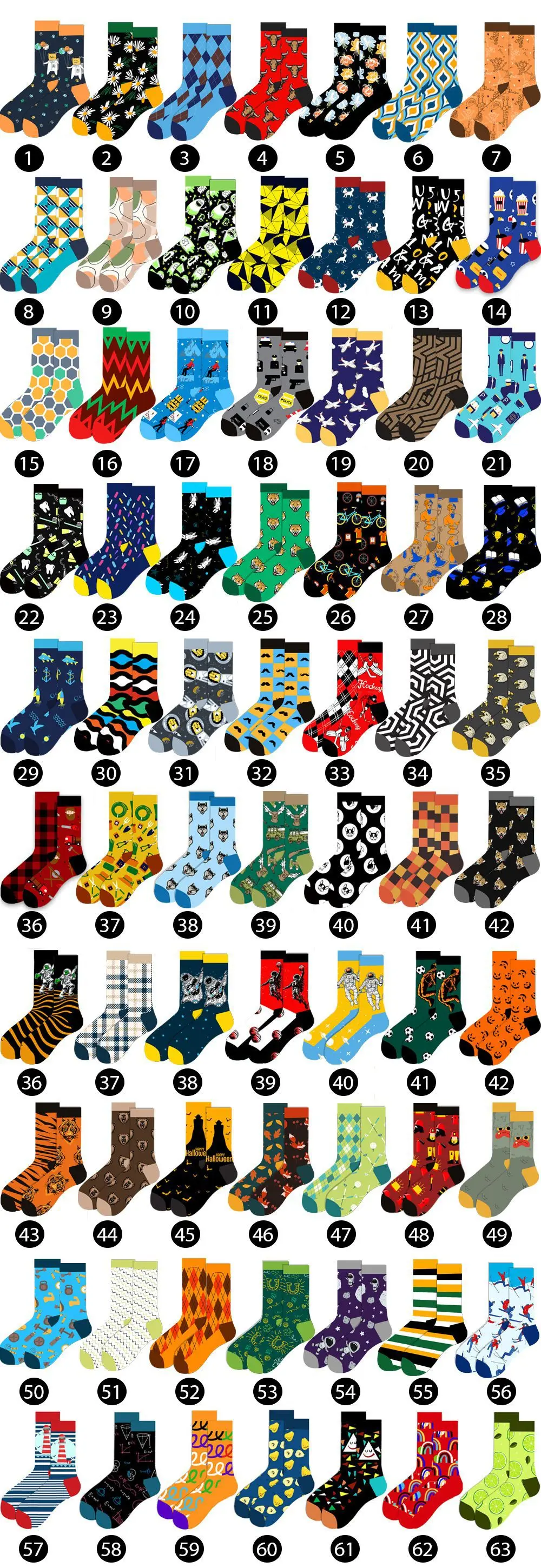 10 Pairs Lot Pack Men Women Couples Lover Socks New Arrival Rhombus Animal Christmas Cartoon Fruit Food Dot Cotton Happy Socks