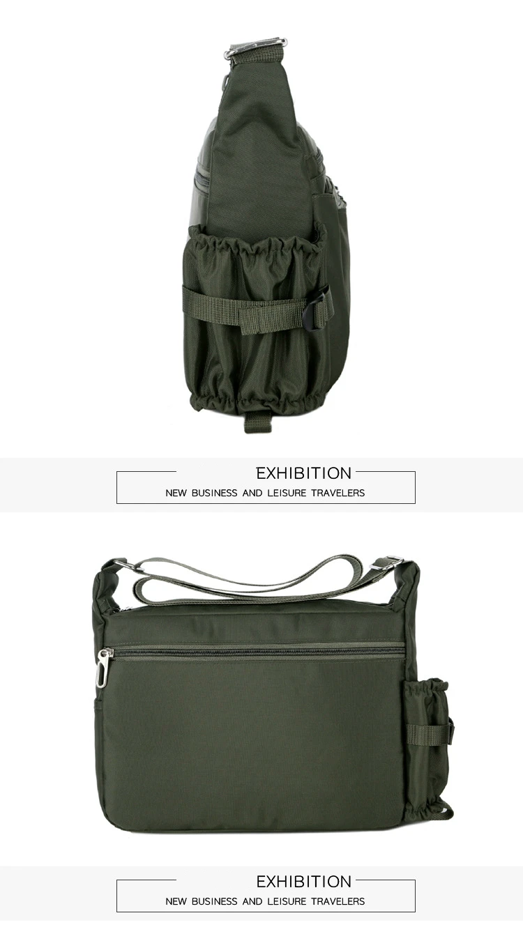 Men's Casual Shoulder Messenger Bag Splash-proof Nylon Oxford High Capacity Horizonta Crossbody Bag With Water Cup Side Pocket
