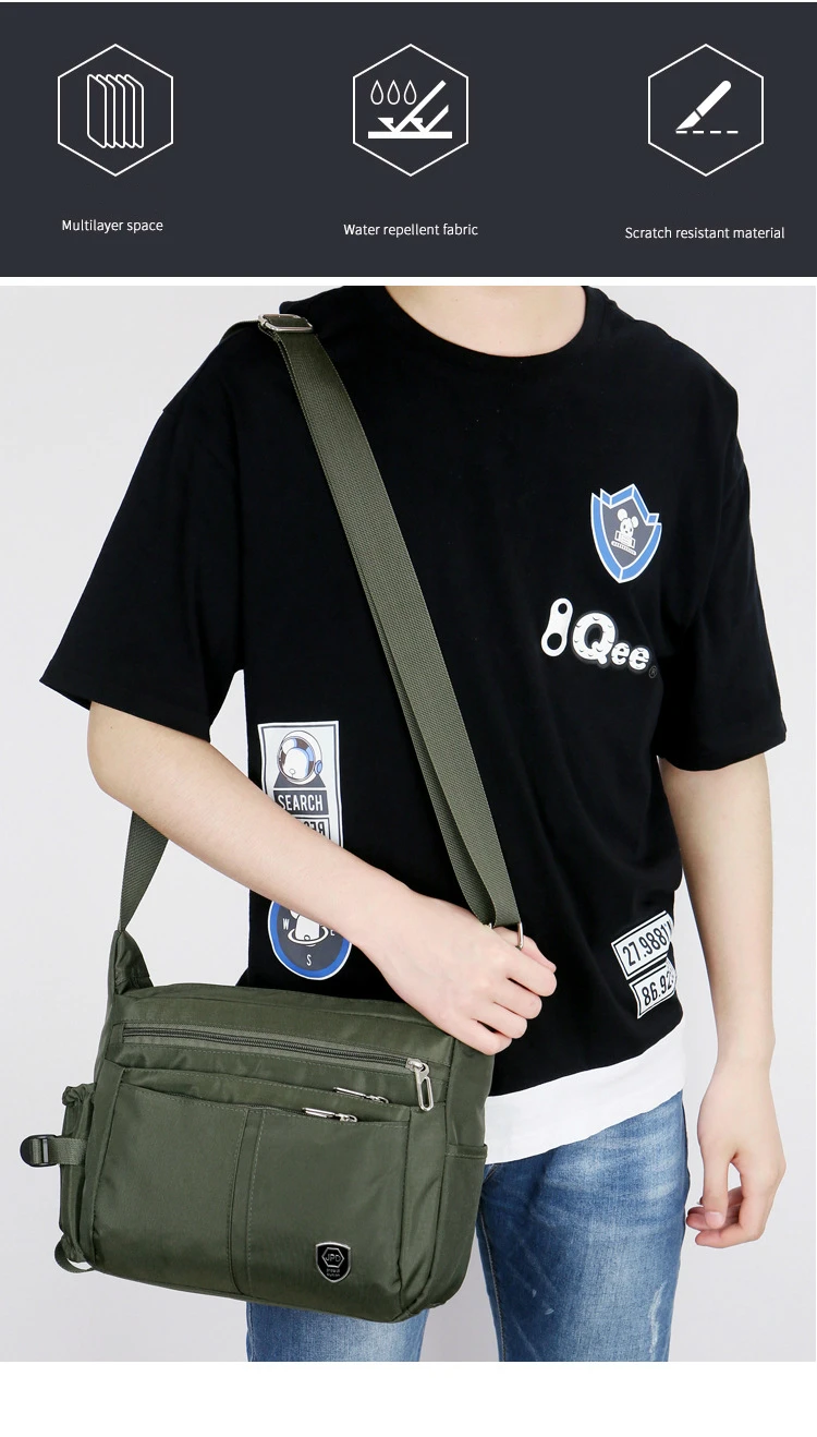 Men's Casual Shoulder Messenger Bag Splash-proof Nylon Oxford High Capacity Horizonta Crossbody Bag With Water Cup Side Pocket