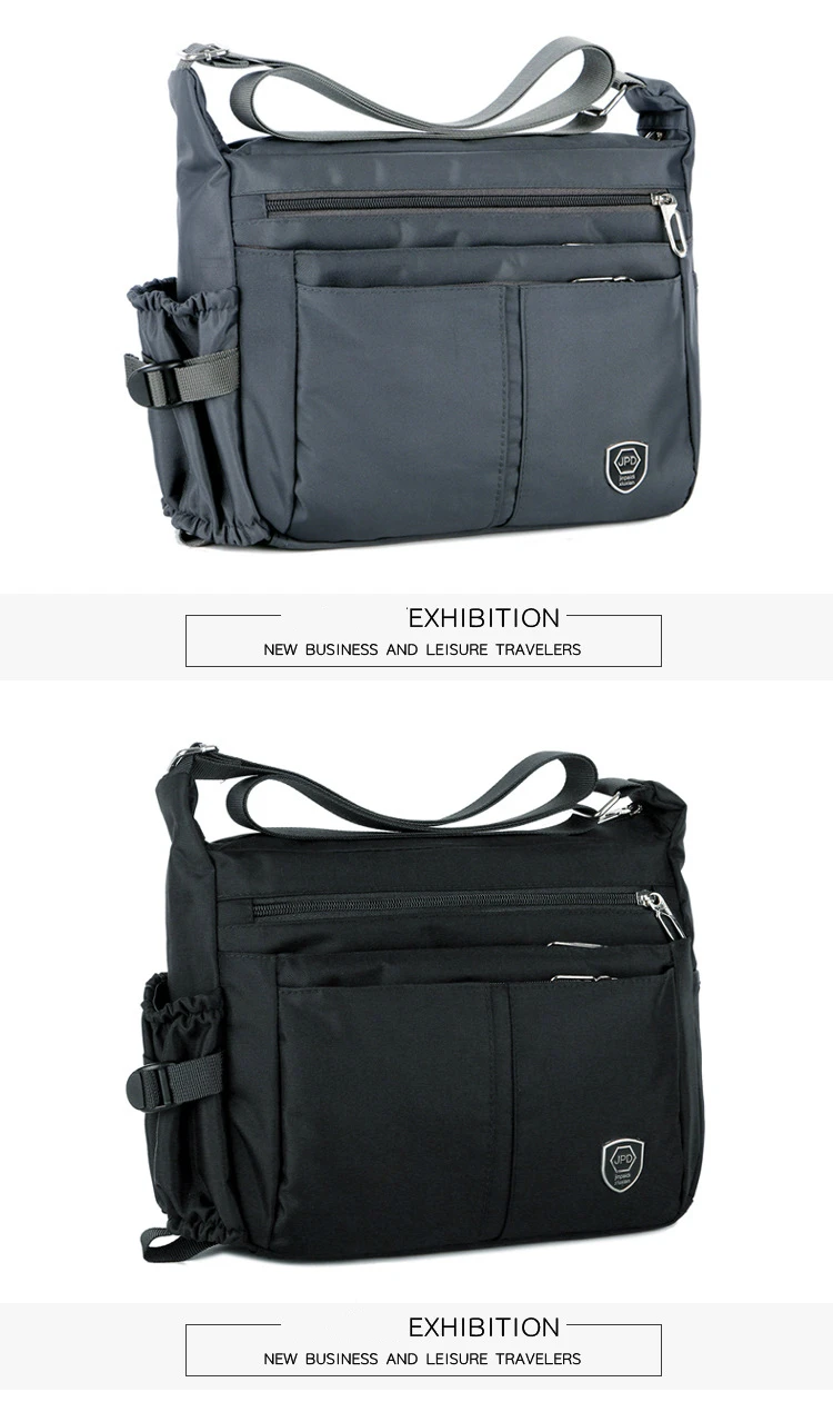 Men's Casual Shoulder Messenger Bag Splash-proof Nylon Oxford High Capacity Horizonta Crossbody Bag With Water Cup Side Pocket