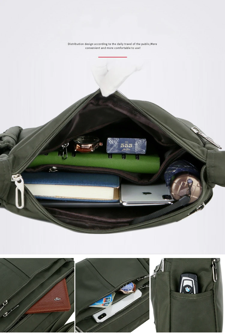 Men's Casual Shoulder Messenger Bag Splash-proof Nylon Oxford High Capacity Horizonta Crossbody Bag With Water Cup Side Pocket