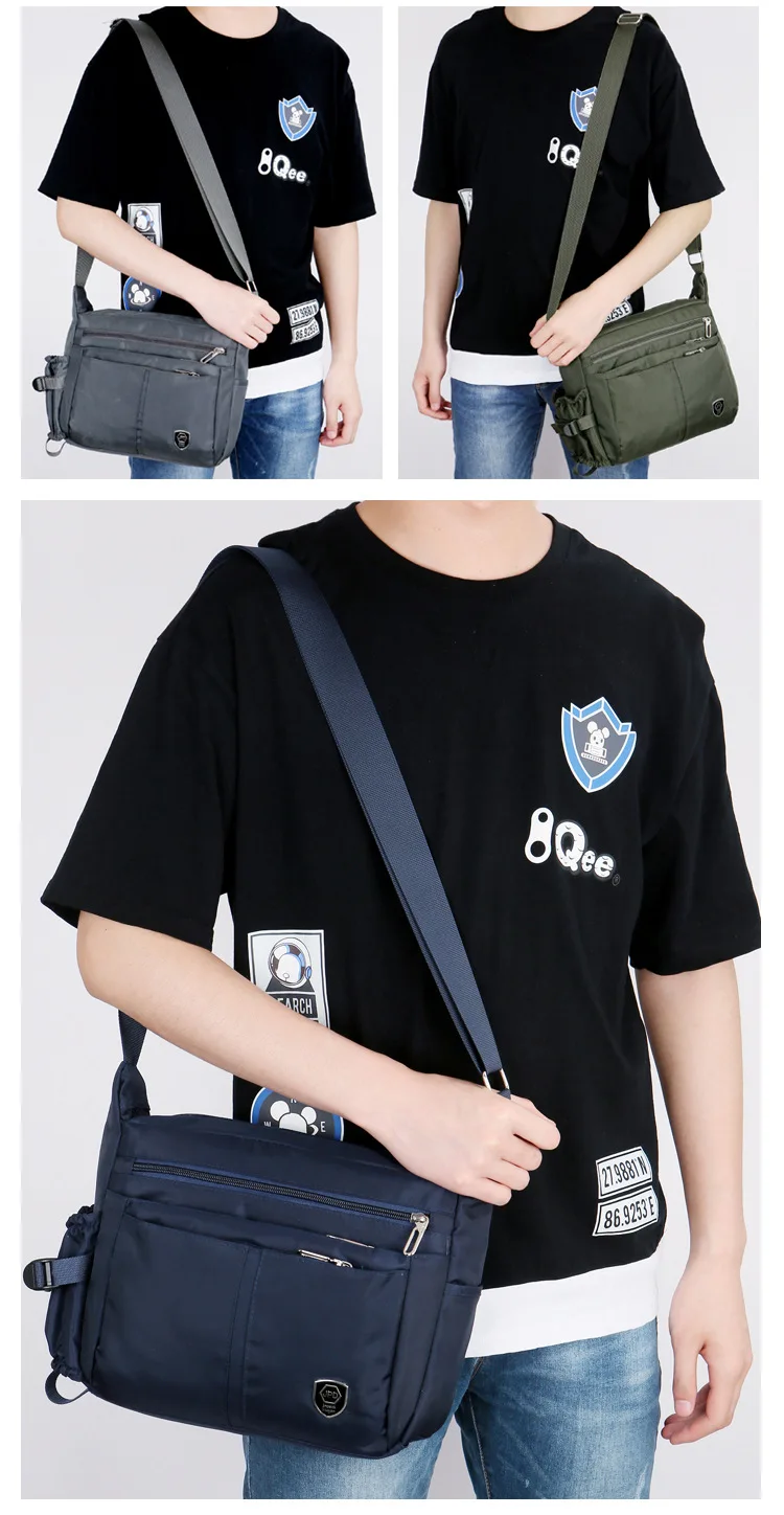 Men's Casual Shoulder Messenger Bag Splash-proof Nylon Oxford High Capacity Horizonta Crossbody Bag With Water Cup Side Pocket