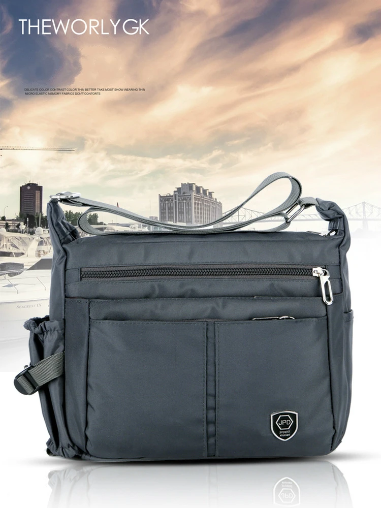 Men's Casual Shoulder Messenger Bag Splash-proof Nylon Oxford High Capacity Horizonta Crossbody Bag With Water Cup Side Pocket