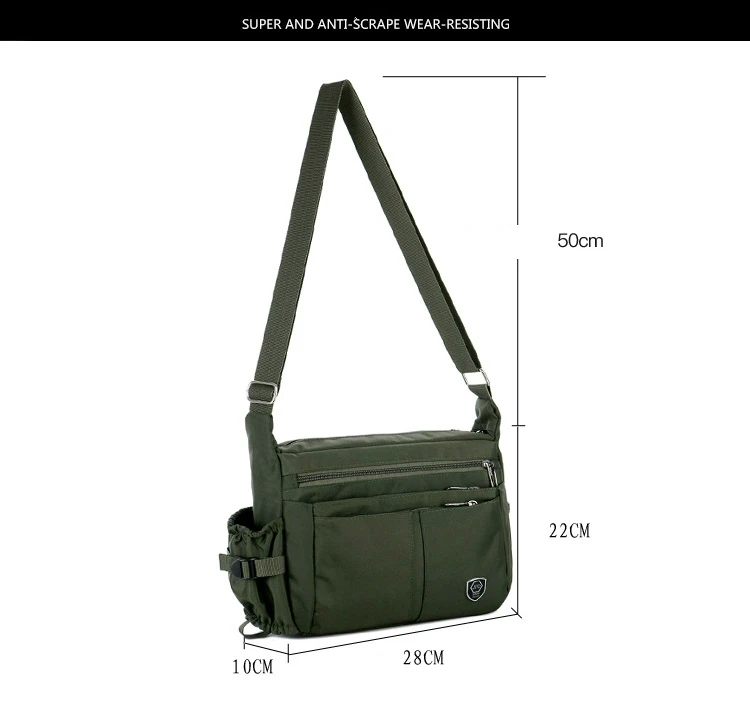 Men's Casual Shoulder Messenger Bag Splash-proof Nylon Oxford High Capacity Horizonta Crossbody Bag With Water Cup Side Pocket