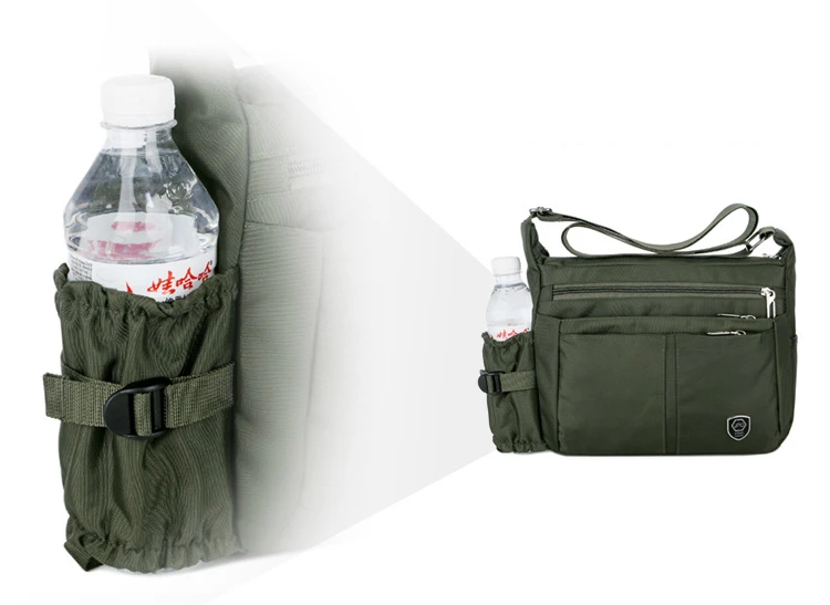 Men's Casual Shoulder Messenger Bag Splash-proof Nylon Oxford High Capacity Horizonta Crossbody Bag With Water Cup Side Pocket