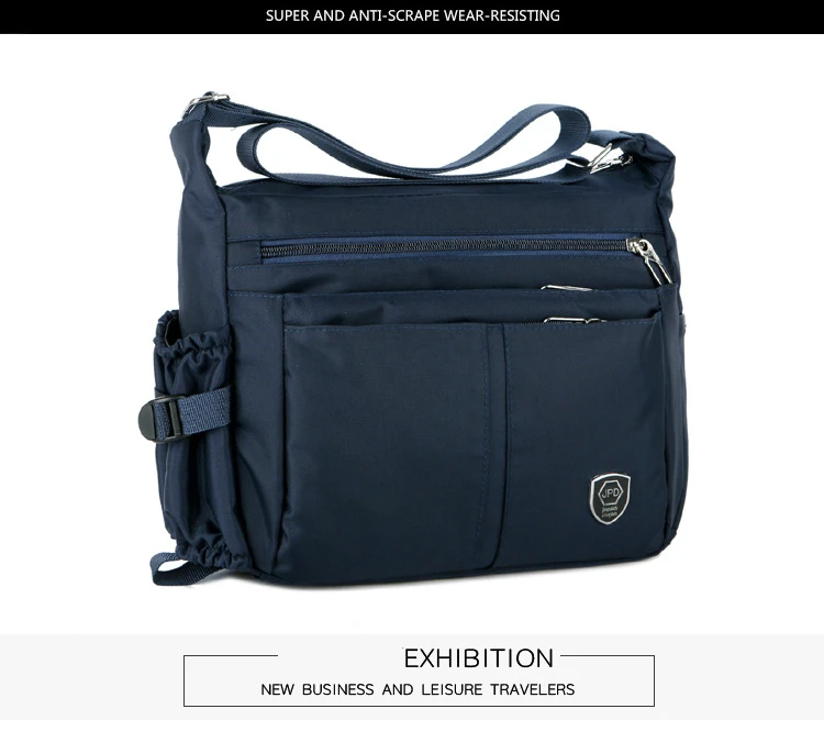 Men's Casual Shoulder Messenger Bag Splash-proof Nylon Oxford High Capacity Horizonta Crossbody Bag With Water Cup Side Pocket
