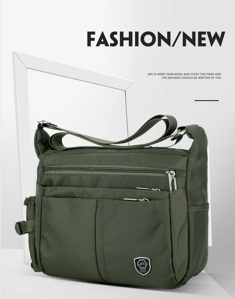 Men's Casual Shoulder Messenger Bag Splash-proof Nylon Oxford High Capacity Horizonta Crossbody Bag With Water Cup Side Pocket