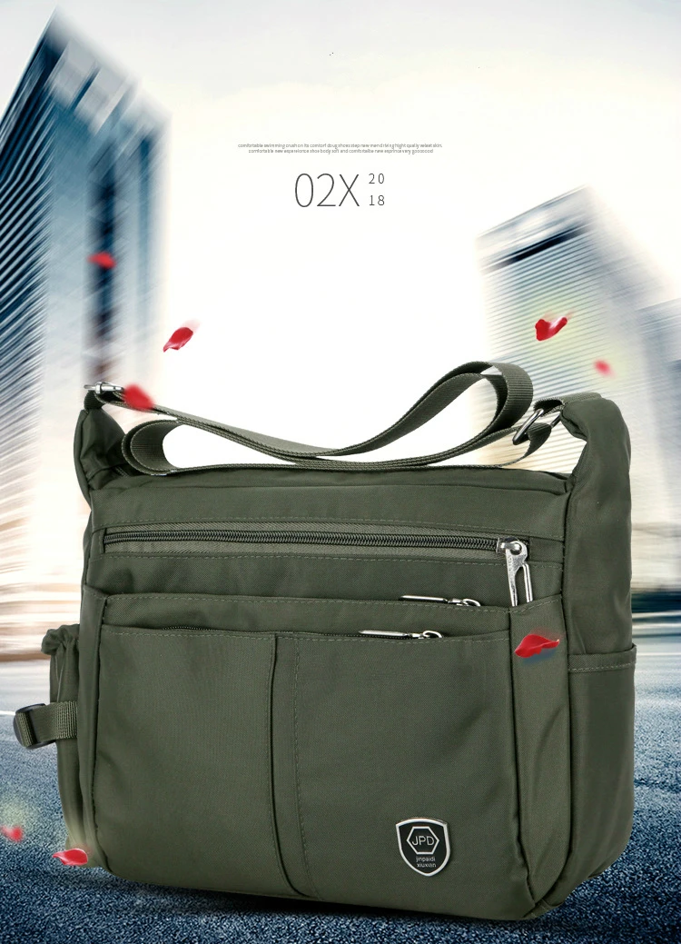 Men's Casual Shoulder Messenger Bag Splash-proof Nylon Oxford High Capacity Horizonta Crossbody Bag With Water Cup Side Pocket