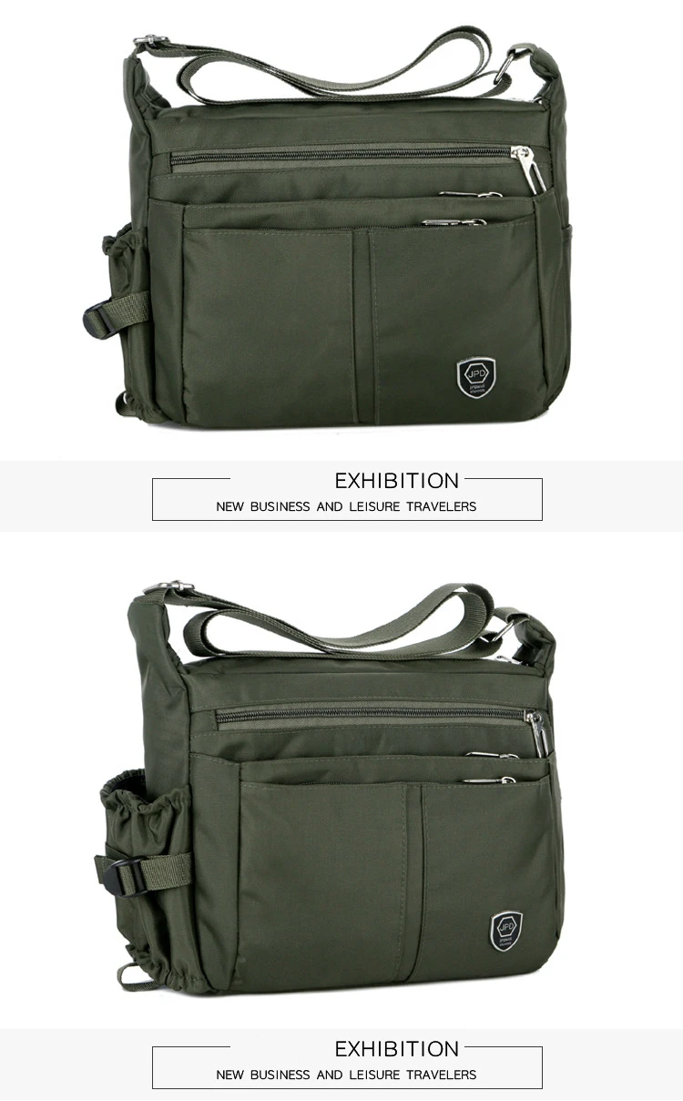 Men's Casual Shoulder Messenger Bag Splash-proof Nylon Oxford High Capacity Horizonta Crossbody Bag With Water Cup Side Pocket