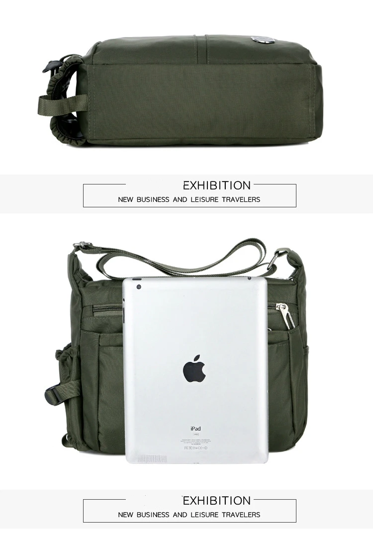 Men's Casual Shoulder Messenger Bag Splash-proof Nylon Oxford High Capacity Horizonta Crossbody Bag With Water Cup Side Pocket