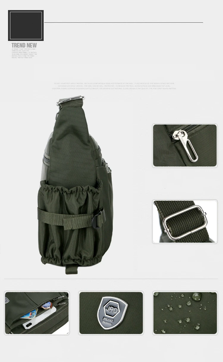 Men's Casual Shoulder Messenger Bag Splash-proof Nylon Oxford High Capacity Horizonta Crossbody Bag With Water Cup Side Pocket