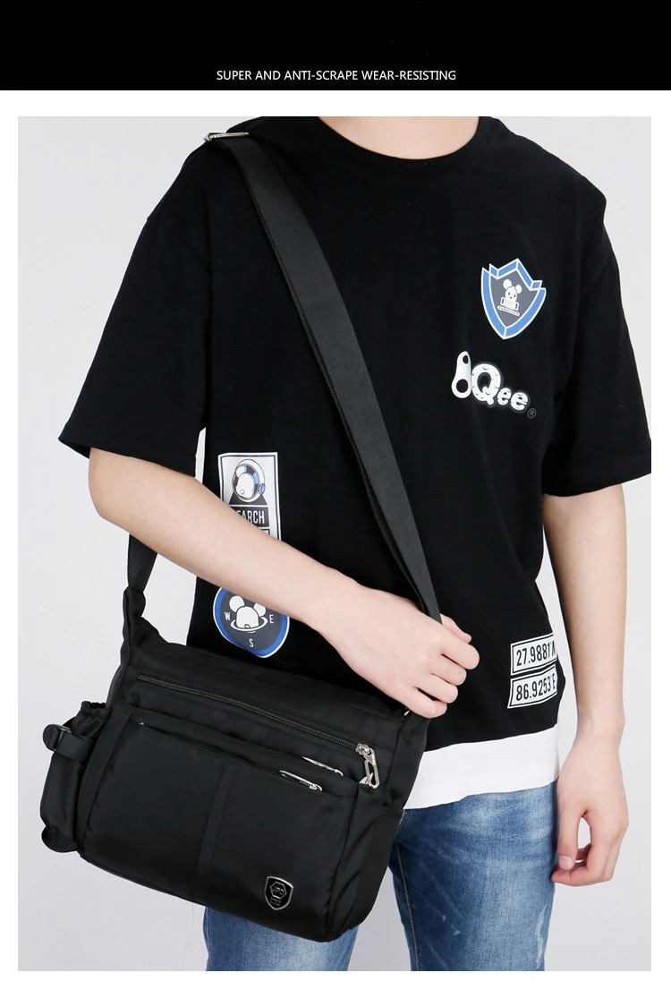 Men's Casual Shoulder Messenger Bag Splash-proof Nylon Oxford High Capacity Horizonta Crossbody Bag With Water Cup Side Pocket
