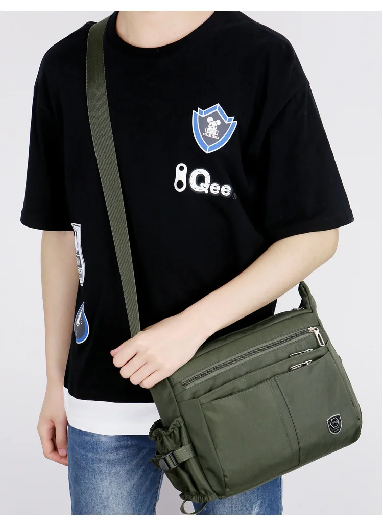 Men's Casual Shoulder Messenger Bag Splash-proof Nylon Oxford High Capacity Horizonta Crossbody Bag With Water Cup Side Pocket