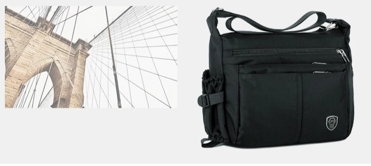 Men's Casual Shoulder Messenger Bag Splash-proof Nylon Oxford High Capacity Horizonta Crossbody Bag With Water Cup Side Pocket
