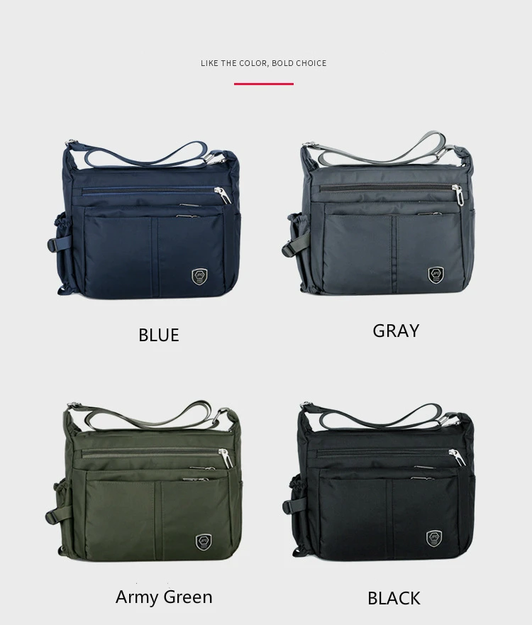 Men's Casual Shoulder Messenger Bag Splash-proof Nylon Oxford High Capacity Horizonta Crossbody Bag With Water Cup Side Pocket