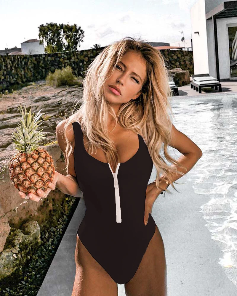 Front Zip Up Backless One Piece Swimsuit 2023 Beach Monokini Swimwear One-piece Swimming Suit for Women Summer Trend Beachwear