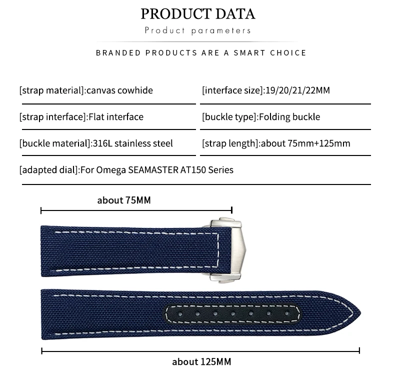 19mm 20mm Nylon Canvas Watch Strap For Omega Seamaster 300  AT150 Fabric Leather AQUA TERRA 150 Blue 21mm 22mm Watchband Buckle