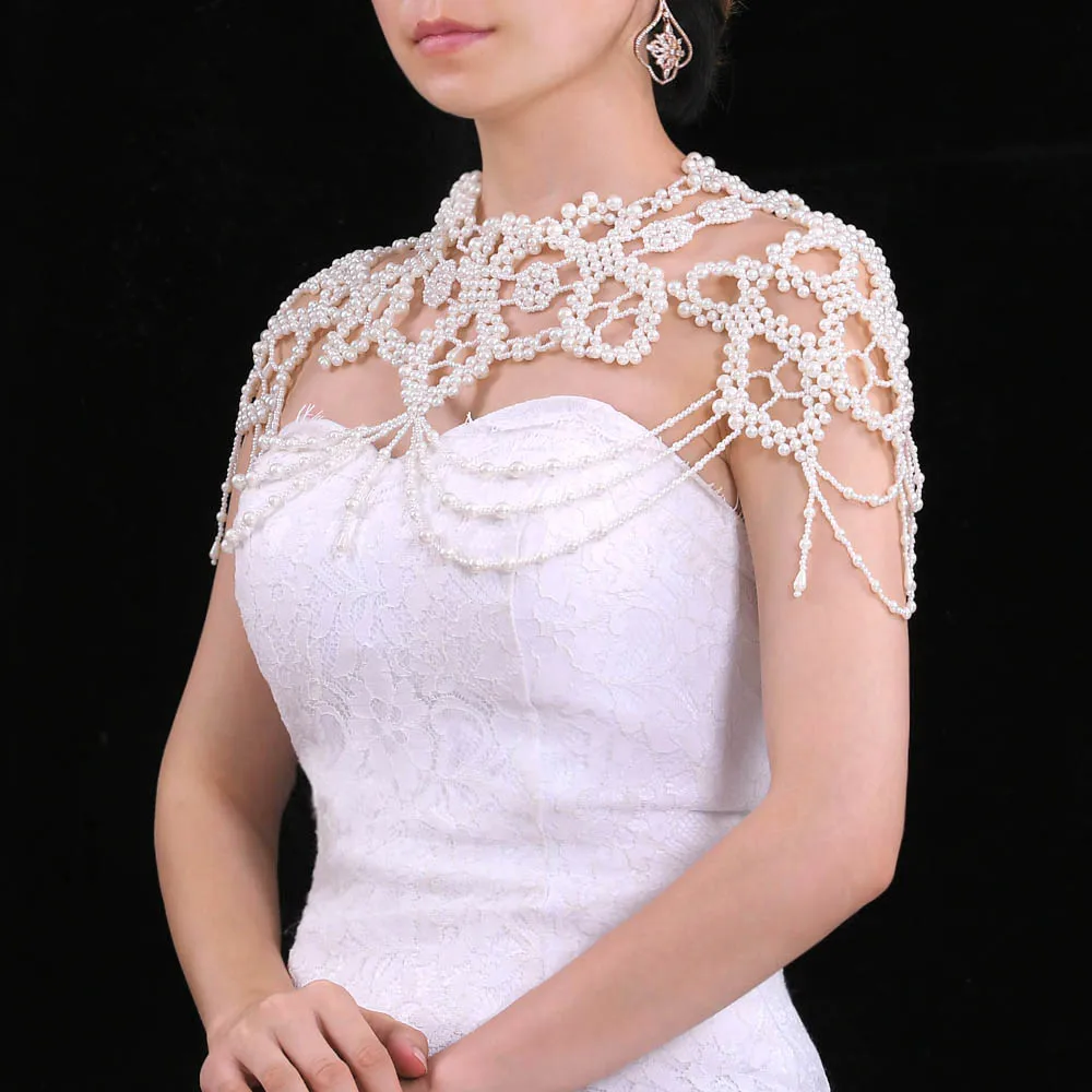YouLaPan G09 Luxury Necklace Pearls Beads Wedding Shawl Bolero Vintage Tassels Capele for Bride DIY Wedding Cock Tail Party