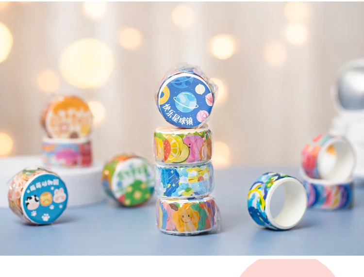 Yoofun 100pcs/roll Kawaii Cartoon Washi Tape Decorative Adhesive Dot Masking Tape Stickers Scrapbooking DIY Stationery Tape