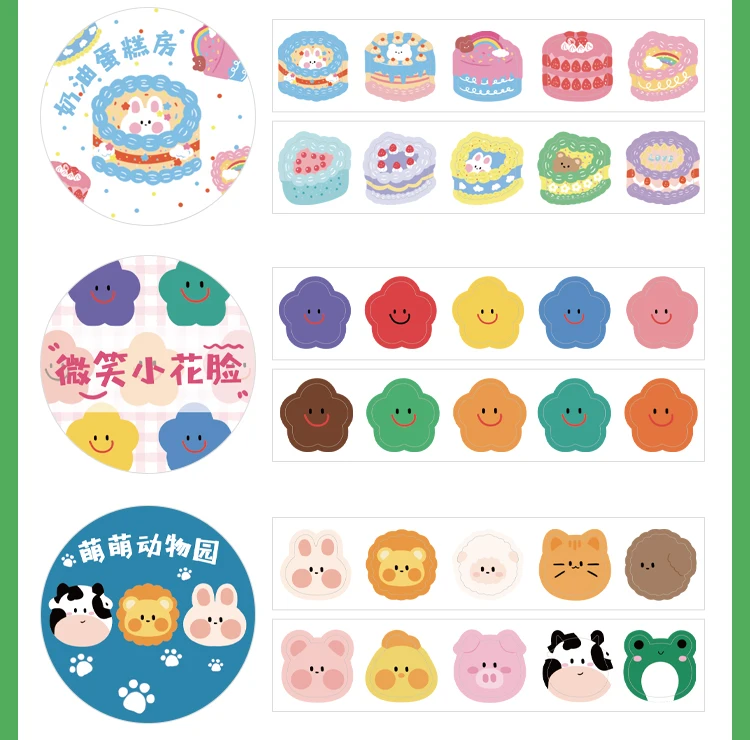 Yoofun 100pcs/roll Kawaii Cartoon Washi Tape Decorative Adhesive Dot Masking Tape Stickers Scrapbooking DIY Stationery Tape