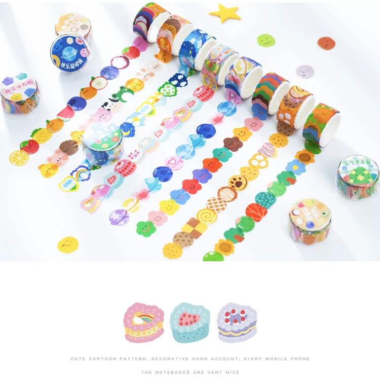 Yoofun 100pcs/roll Kawaii Cartoon Washi Tape Decorative Adhesive Dot Masking Tape Stickers Scrapbooking DIY Stationery Tape