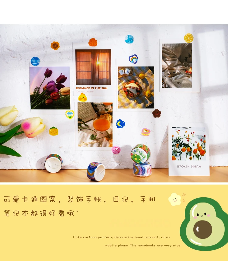 Yoofun 100pcs/roll Kawaii Cartoon Washi Tape Decorative Adhesive Dot Masking Tape Stickers Scrapbooking DIY Stationery Tape