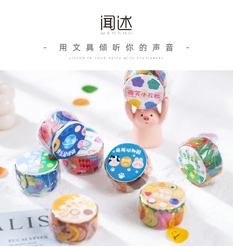 Yoofun 100pcs/roll Kawaii Cartoon Washi Tape Decorative Adhesive Dot Masking Tape Stickers Scrapbooking DIY Stationery Tape