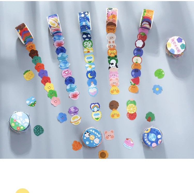 Yoofun 100pcs/roll Kawaii Cartoon Washi Tape Decorative Adhesive Dot Masking Tape Stickers Scrapbooking DIY Stationery Tape