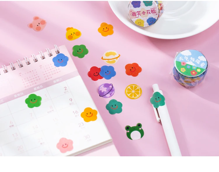 Yoofun 100pcs/roll Kawaii Cartoon Washi Tape Decorative Adhesive Dot Masking Tape Stickers Scrapbooking DIY Stationery Tape