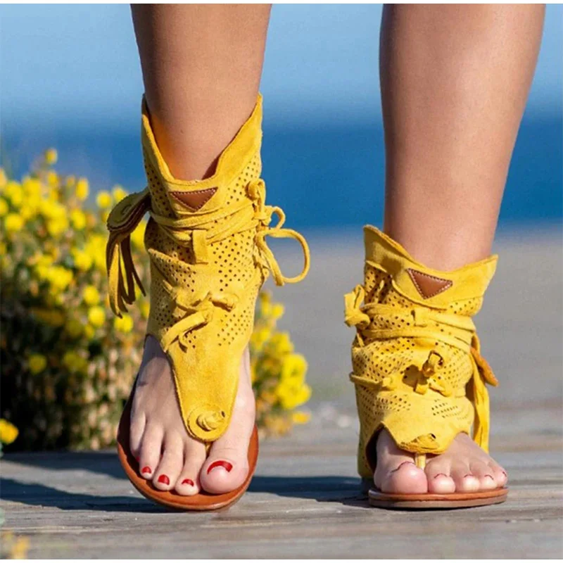 Women's Retro Sandals Gladiator Ladies Clip Toe Vintage Boots Casual Tassel Rome Fashion Summer Woman Shoes Female 2020 New